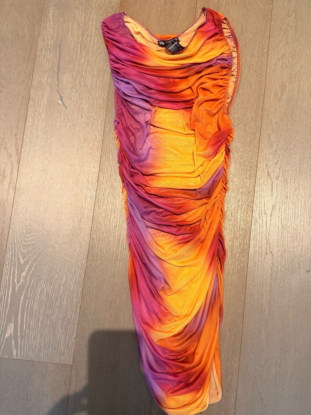 Zara Ruched Asymmetrical Gradient Dress - Pink, Orange, Yellow